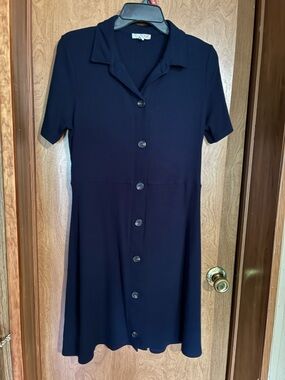 Gianni Bini Navy Button-Front Midi Dress Size Large